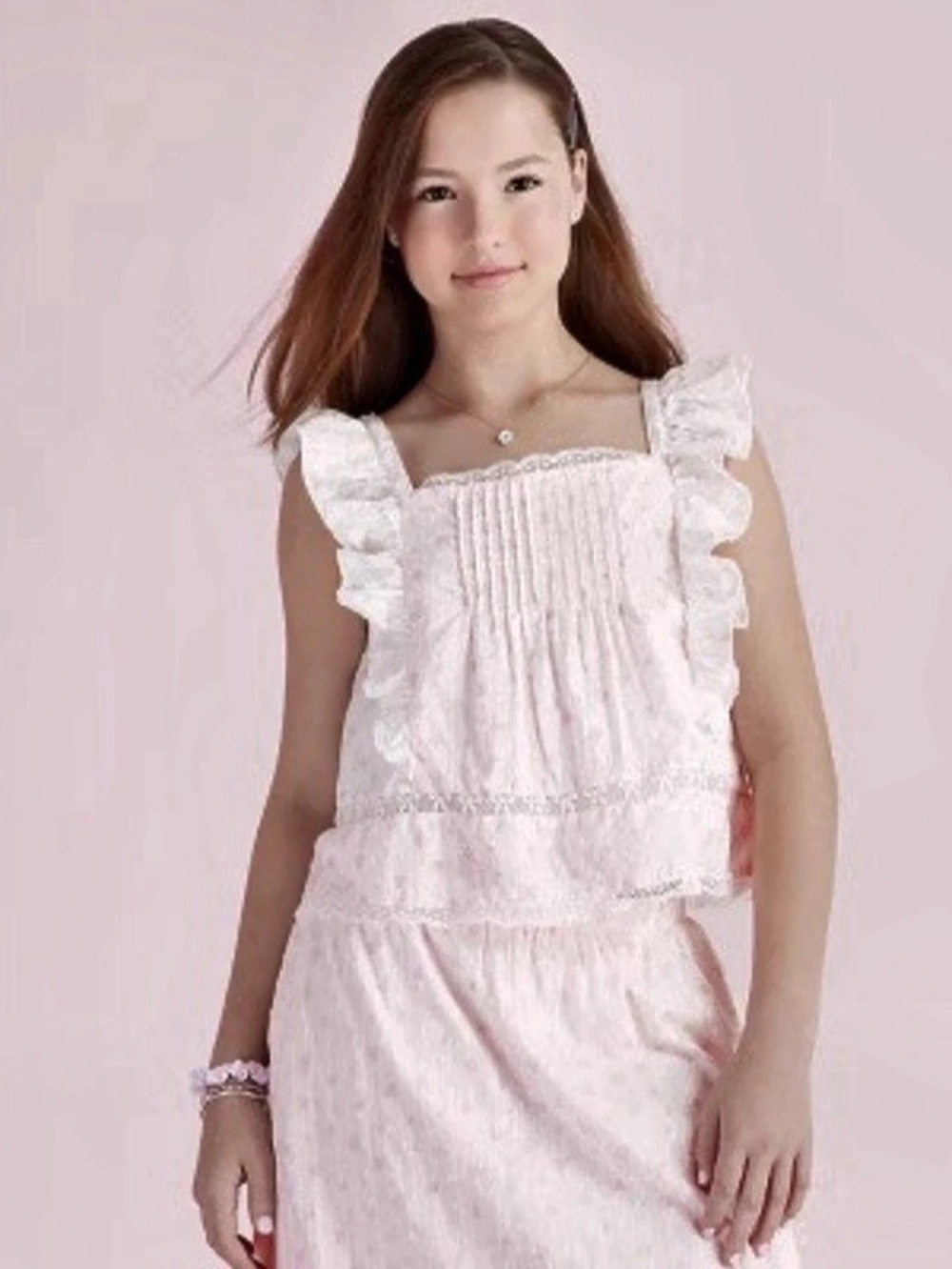 LoveShackFancy Rebecca Alouette Rose Embroidery Ruffle Tank Top Ruffle NWT